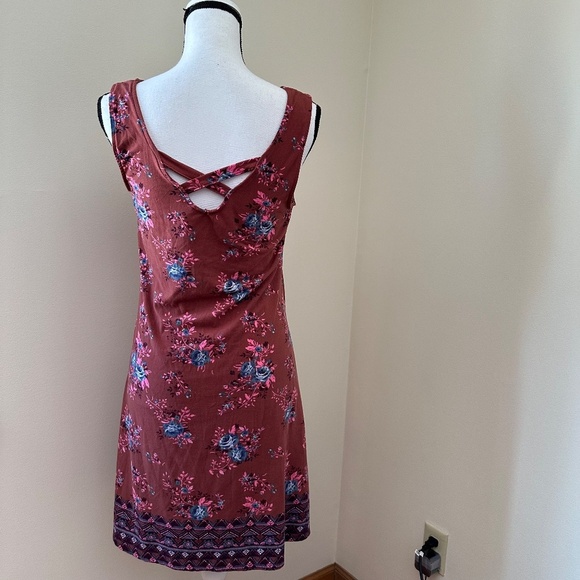 *MUDD* Pink x Blue Floral Sleeveless Cross-Back Sundress Size M - Picture 5 of 9